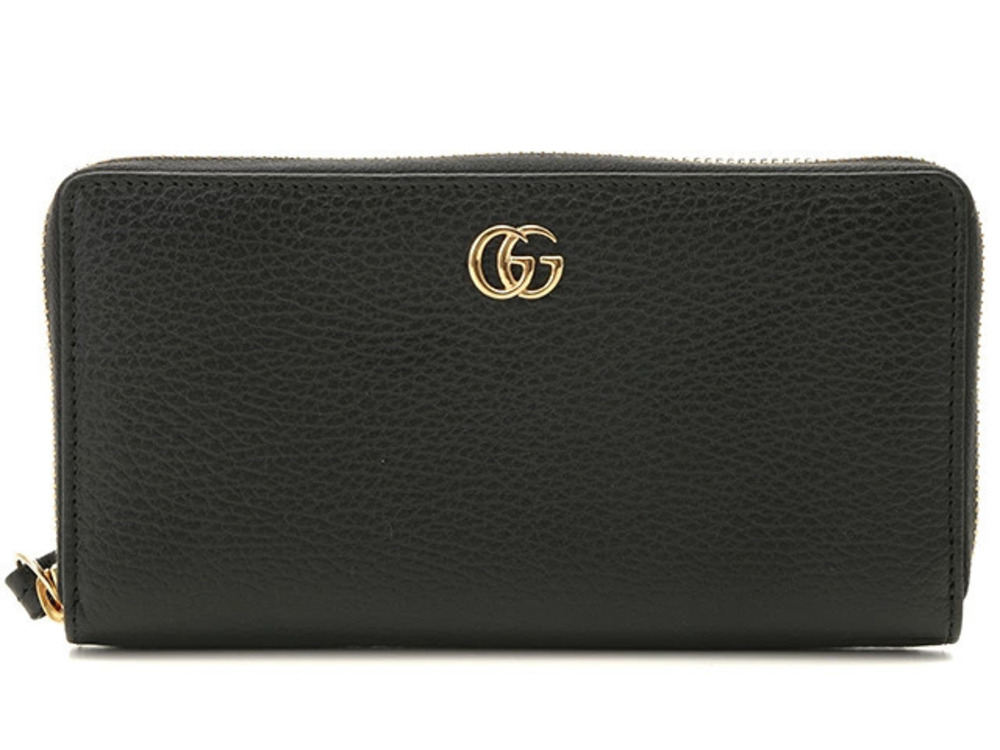 Gucci Round Long Wallet Marmont Calfskin Embossed Black